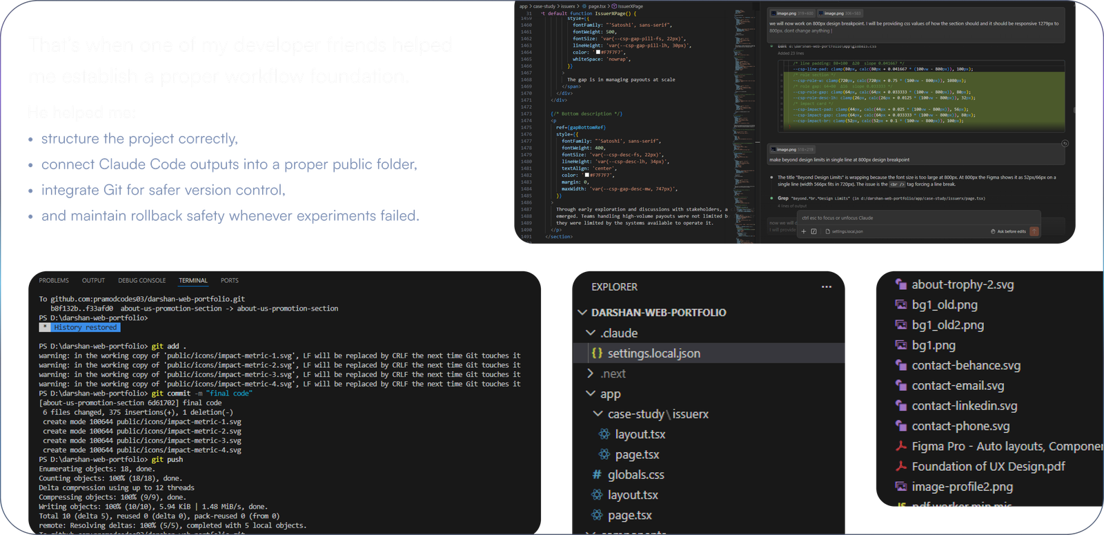 Developer workflow foundation — Git, public folder, rollback safety